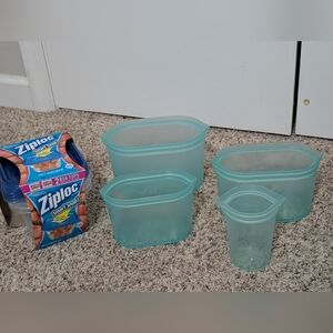 Teal Set Of Zip Top Silicone Containers